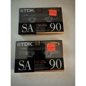 2 TDK SA90 Blank Cassette Tapes 90min High Bias IEC Type II New, Sealed